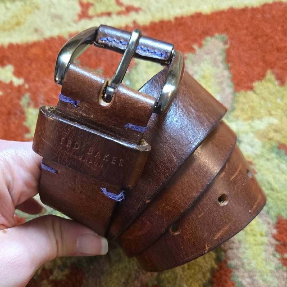 Ted Baker Brown Leather Belt with Silver Buckle